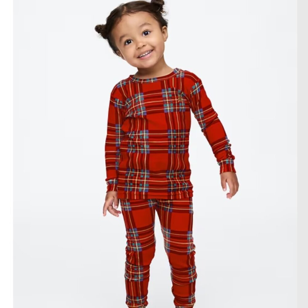 NWT Baby Gap Bear Logo Red Plaid Pajamas 2PC Toddler Boy Girl Unisex 6-9M 12-18M